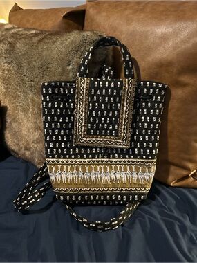 Vera Bradley Black and Tan Patterned Quilted Backpack